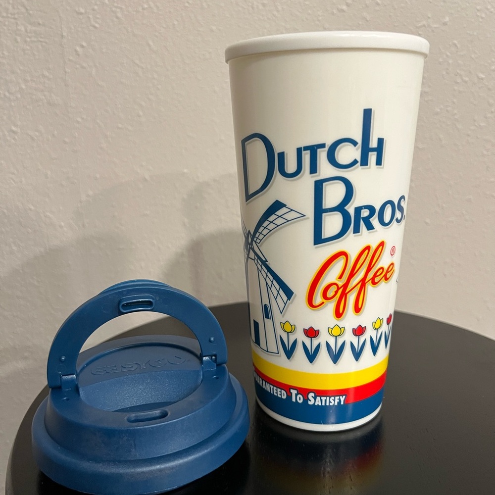 Dutch Bros White and Blue Plastic Mug